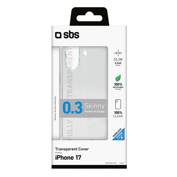 SBS Skinny -suojakuori, Apple iPhone 17, läpinäkyvä