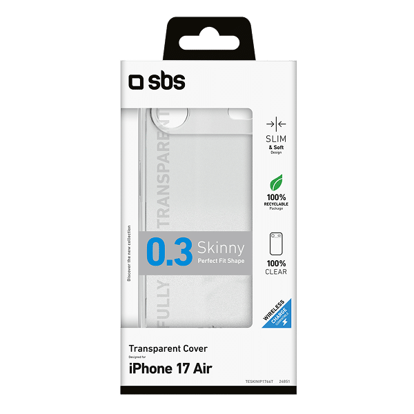 SBS Skinny -suojakuori, Apple iPhone 17 Air, läpinäkyvä
