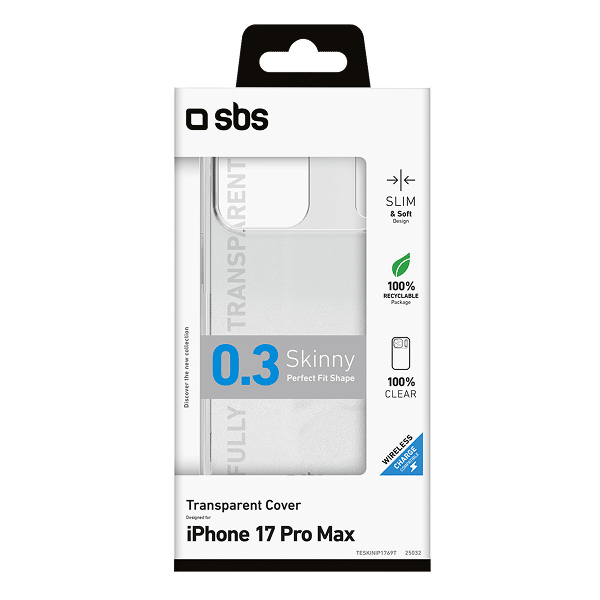 SBS Skinny -suojakuori, Apple iPhone 17 Pro Max, läpinäkyvä