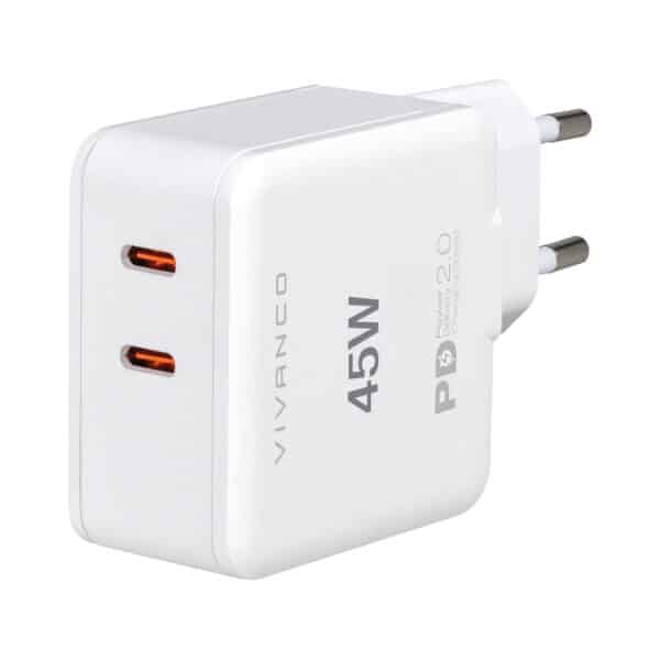 Vivanco Super Nopea 2x USB-C PD 45W kotilaturi Valkoinen