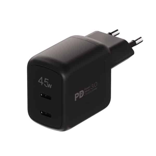 Vivanco Super Nopea 2x USB-C PD 45W kotilaturi Musta