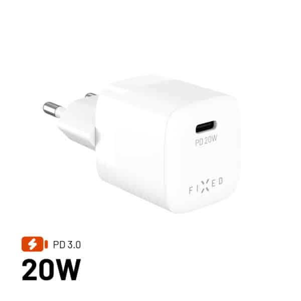FIXED Nopea Mini Kotilaturi 20W USB-C PD Valkoinen